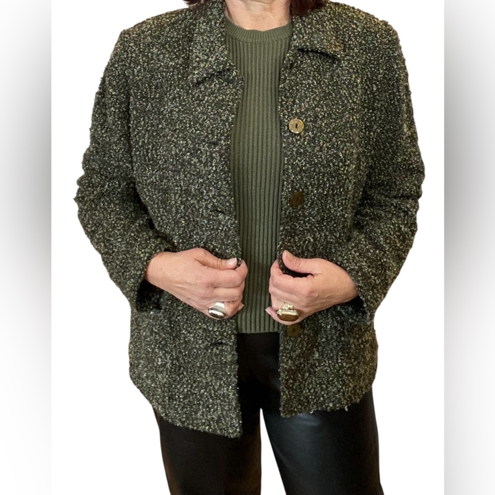 Vintage boucle blazer olive green with specks of colour mid-century mod size M/L